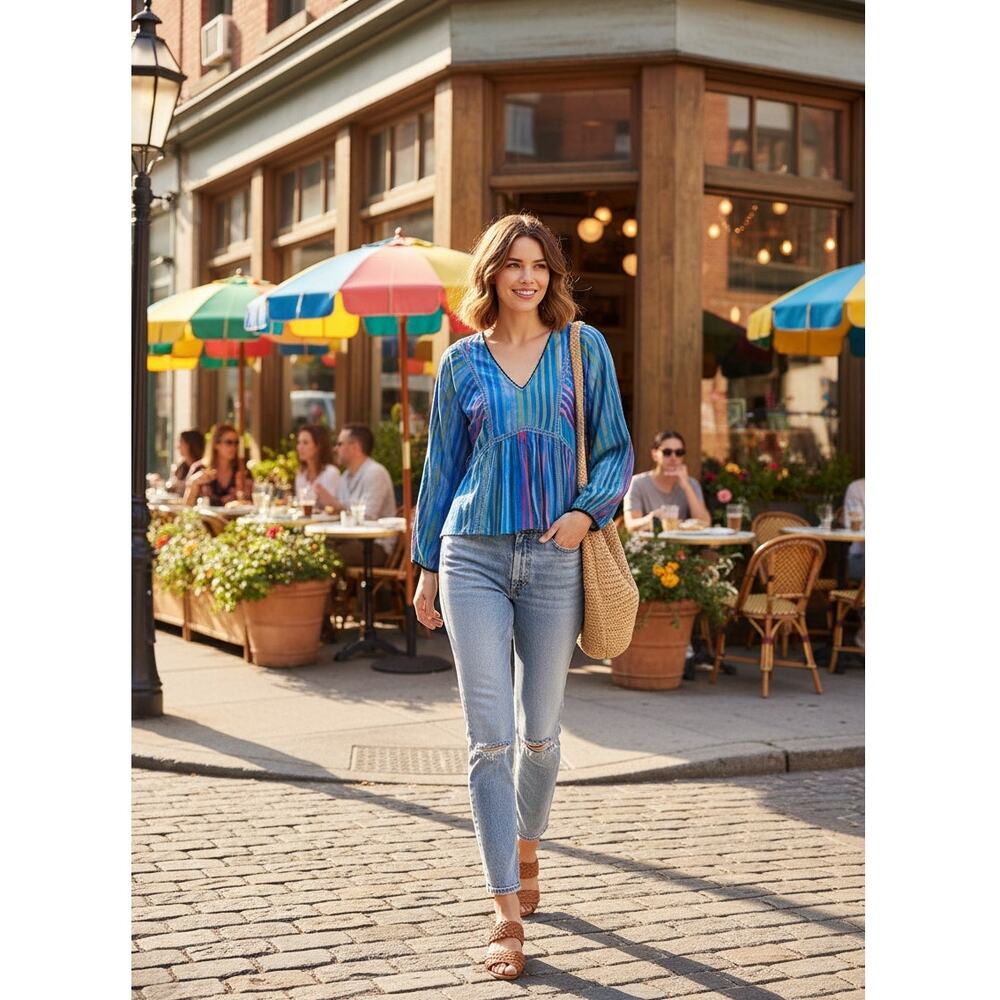 New Anthropologie x Conditions Apply Estelle Long Sleeve Striped Blouse $118 S